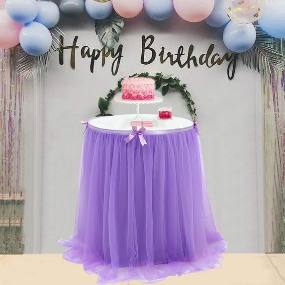 Table Cloth Polyester Antependium Wedding,Birthday Party,Dessert Table Decoration,Mesh Table Skirt,Lavender Color S