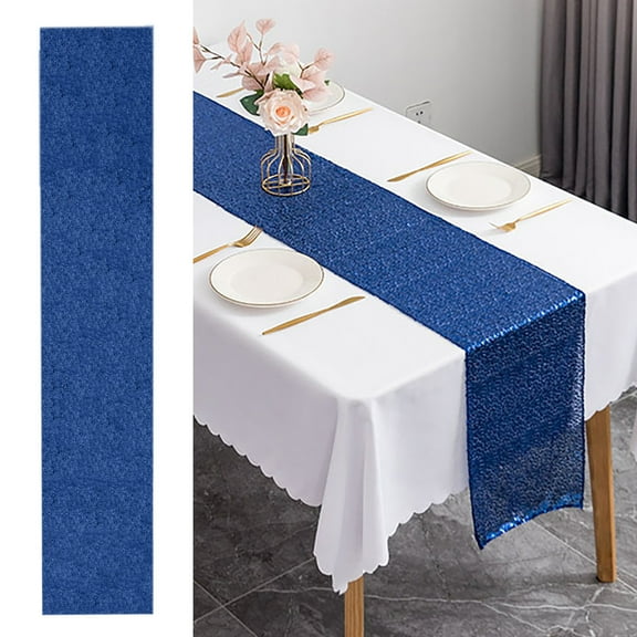 Table Cloth Polyester Antependium Wedding Party Rectangular Tablecloth Decorated With Gold And Red Glitter Tablecloth 30Cmx160Cm F(Navy Blue)