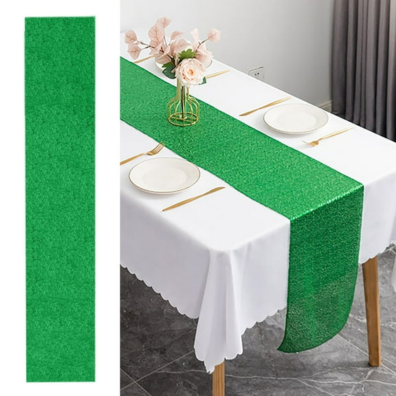 Table Cloth Polyester Antependium Wedding Party Rectangular Tablecloth Decorated With Gold And Red Glitter Tablecloth 30Cmx160Cm K（Mint Green)