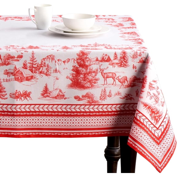 Table Cloth Rectangle Table 100% Cotton 60 x 120 Inches Fall Tablecloth Reusable Everyday Use for Thanksgiving Christmas Decorations Dining Farmhouse Party (Winter Jouy)