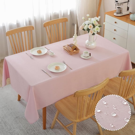Table Cloth Rectangle Table, 60×84 Inch Linen Textured Table Cloth Waterproof Spill-Proof TableCloths Wrinkle Free Fabric Farmhouse Table Cover for Dining Parties Buffets Holidays,Light Pink