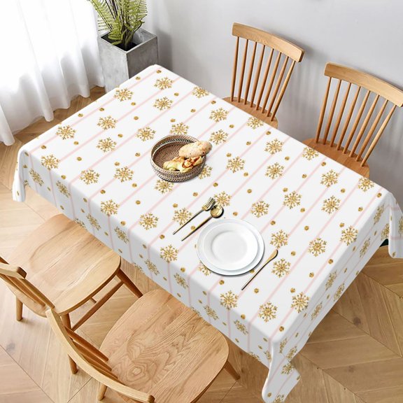 Table Cloth Rectangle Table, Gold Snowflake Stripes Tablecloth 60 x 90 Inch, Wrinkle Resistant Decorative Fabric Table Cover for Dining Party Indoor Outdoor