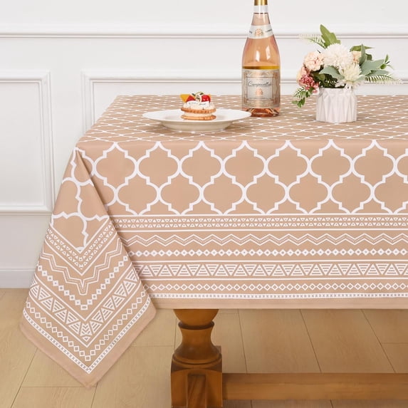 Table Cloth Rectangle Table, Khaki Waterproof Outdoor Tablecloth, Morocco Washable Tablecloths for 6 Foot Rectangle Tables for Kitchen Dining Tabletop 60" x 84"