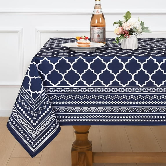 Table Cloth Rectangle Table, Navy Blue Waterproof Outdoor Tablecloth, Morocco Washable Tablecloths for 6 Foot Rectangle Tables for Kitchen Dining Tabletop 60" x 102"
