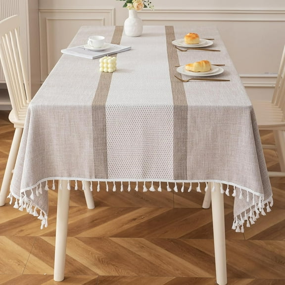 Table Cloth Rectangle Table, Rustic Waterproof Cotton Linen Tablecloths, Wrinkle Free Farmhouse Style Table Cloths for Parties, Kitchen Dining, Holiday, 55''x140'',12-14 Seats