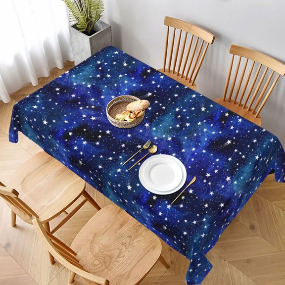 Table Cloth Rectangle Table, Stars Blue Glitter Starry Tablecloth 60 x 90 Inch, Wrinkle Resistant Decorative Fabric Table Cover for Dining Party Indoor Outdoor