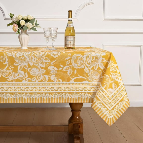 Table Cloth Rectangle Table, Yellow Floral Tablecloth Rectangular, Waterproof Spring Summer Outdoor Tablecloth Heavy Duty for Dining Buffet Wedding Camping, 60x84