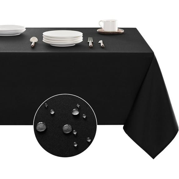 Table Cloth Rectangle Waterproof Spill-Proof Wrinkle-Free Tablecloth Washable, Kitchen Dining Tabletop Decoration, Fabric Table Cover for Indoor and Outdoor Use, 60 x 84 Inch, Black