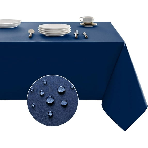 Table Cloth Rectangle Waterproof Spill-Proof Wrinkle-Free Tablecloth Washable, Kitchen Dining Tabletop Decoration, Fabric Table Cover for Indoor and Outdoor Use, 52 x 70 Inch, Navy Blue