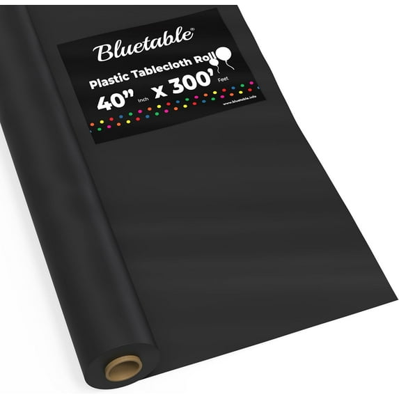 Table Cloth Roll Plastic - Black 40” x 300’ Feet, Disposable Tablecloth Rolls to Cover Table, Plastic Tablecloths for Covering Tables