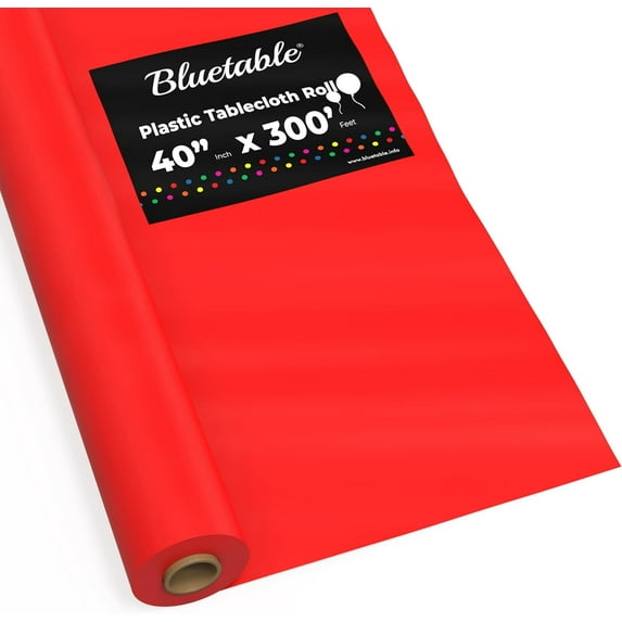 Table Cloth Roll Plastic - Red 40”x 300’ Feet, Disposable Tablecloth Rolls to Cover Table, Plastic Tablecloths for Covering Tables