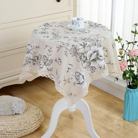 Table Cloth, Round Stripe Table Cover Nordic Twill Floral Tablecloth Washable Dining Decorative for Holiday Home Christmas Party Picnic (41.5 Inch)
