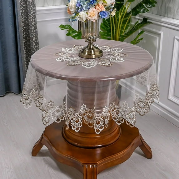 Table Cloth for Round Table Juppe Art Household Lace Tablecloth Table Dining Table Cover Europe Embroidered Table Mat Dust Cover (HM98-Yarn,Diameter 110cm Round)