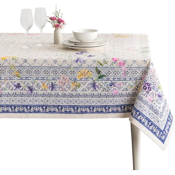 Table Cloth Square Table 100% Cotton 60 x 60 Inches Tablecloth Reusable Decorative for Dining Kitchen Room Farmhouse Party Home Hotel Restaurant Spring Summer - Faience