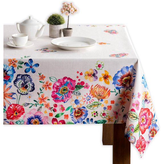 Table Cloth Square Table 100% Cotton 60 x 60 Inches Tablecloth Reusable Decorative for Dining Kitchen Room Farmhouse Party Hotel Restaurant Spring Summer- Happy Florals - High Summer