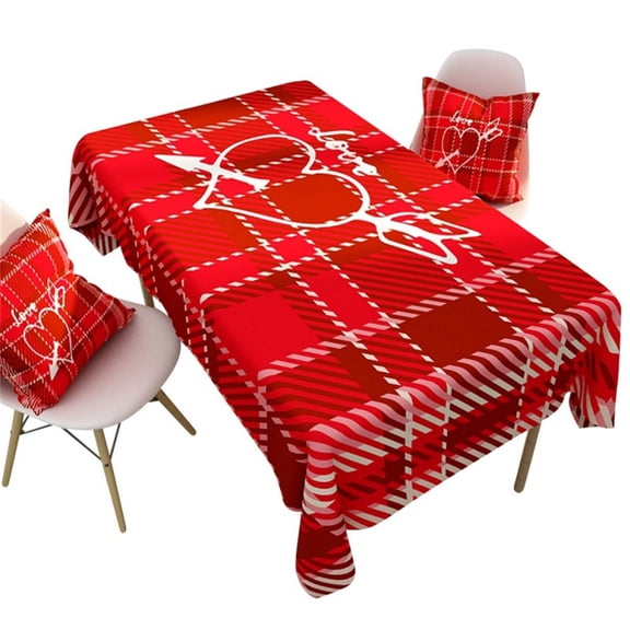 Table Cloth,Valentines Tablecloth Rectangle 24×20 Inch, Washable Buffalo Plaid Red Love Heart Valentines Day Tablecloth Waterproof Scalloped Edge Dining Table Cloth Sweet Home Party Decorations