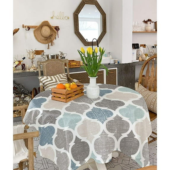 Table Cloth Waterproof Polyester Tablecloth Retro Blue Moroccan Geometric Pattern Table Clothes for Rectangle Tables, Indoor Outdoor Table Cover for Parties, Wedding, Dinner Table - 60x60 Inch
