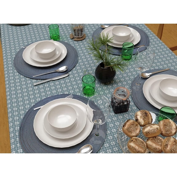Table Cloth, Wedgewood Blue/White Woven Fringed, Cotton Table Cover, Size 60x84 Inch, Suitable for Formal Dining, Everyday Meals and Casual Occasions.