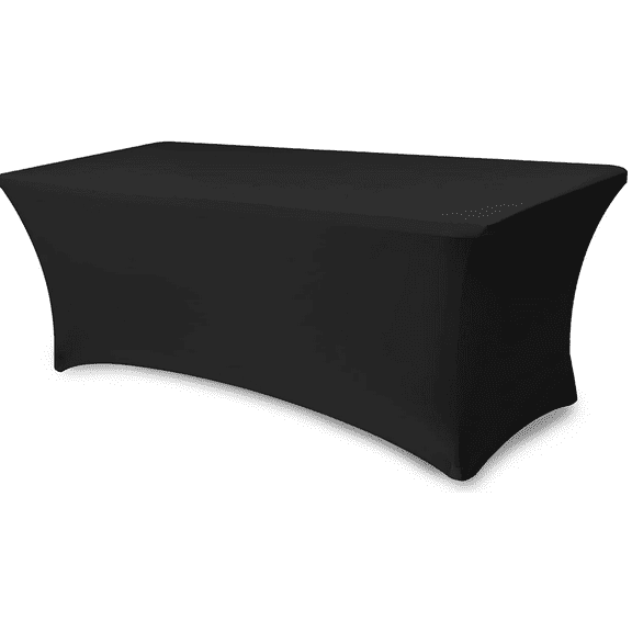 Table Cloths for 6 Foot Rectangle Tables-1 Pack Black Fitted Stretch Table Cover-Spandex Elastic 6ft Folding Tablecloth for Party Vendor Booth Display Banquet Buffet Event Craft Trade Show
