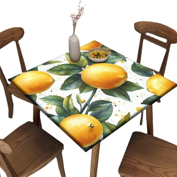 Table Cloths with Elastic Corners, Lemon Grove Pattern Printed on Fade Resistant Square Patio Table Covers, Perfect for Baby Shower Bridal Shower Event, Fit for 32" x 32" Square Tables