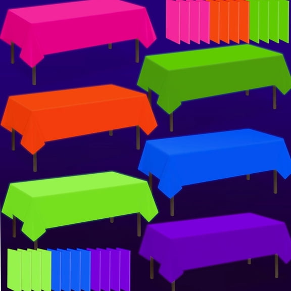 Table Cloths Party Decorations, Pink Orange Yellow Green Blue Purple Glow in the Dark Plastic Tablecloth, Disposable Rainbow Table