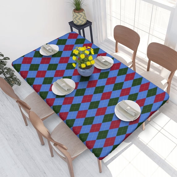 Table Cover Blue Argyle Pattern Tablecloth Rectangular Oilproof Table Cloth Cover for Party 4FT
