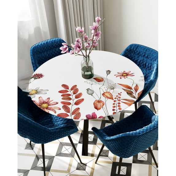 Table Cover Blue Morocco Spring Flower Wildflower White Round Rectangle Waterproof Elastic Tableclot