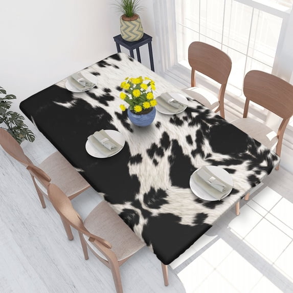 Table Cover Brown Cowhide Leather Tablecloth Rectangular Waterproof Animal Fur Leather Texture Tabl