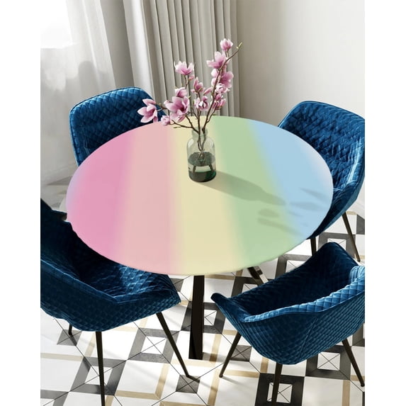 Table Cover Candy Stripes Round Elastic Edged Protector Cloth Waterproof Polyester Rectangle Fitte