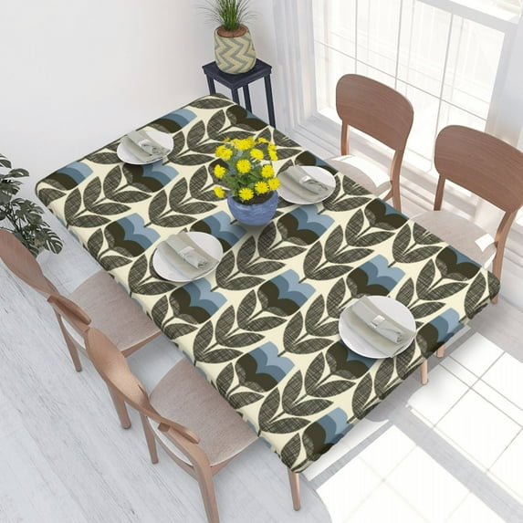 Table Cover Classic Solid Stem Print Kingfisher Blue And Deep Jade Rectangular Tablecloth Waterproof