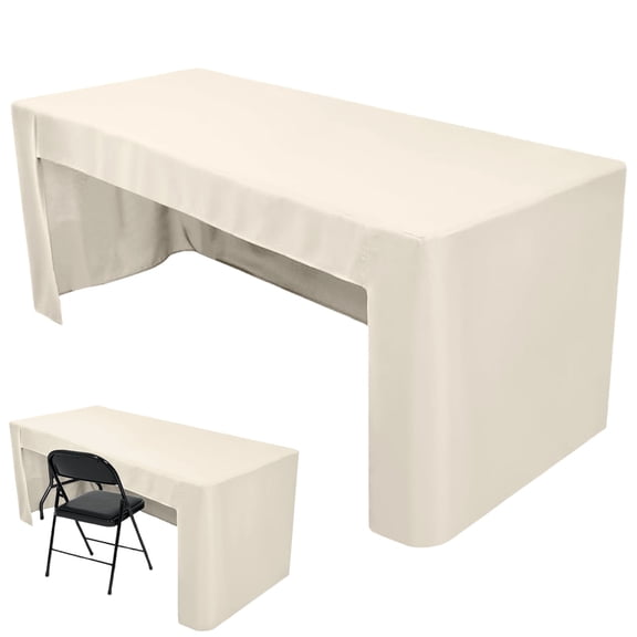 Table Cover Cozival Washable 6Ft Beige Table Cover - Fabric Table Cloth for Rectangular Tables - Trade Shows, Parties, Weddings, Buffets, Jewelry & Craft Events, Event Table Cloth, Beige