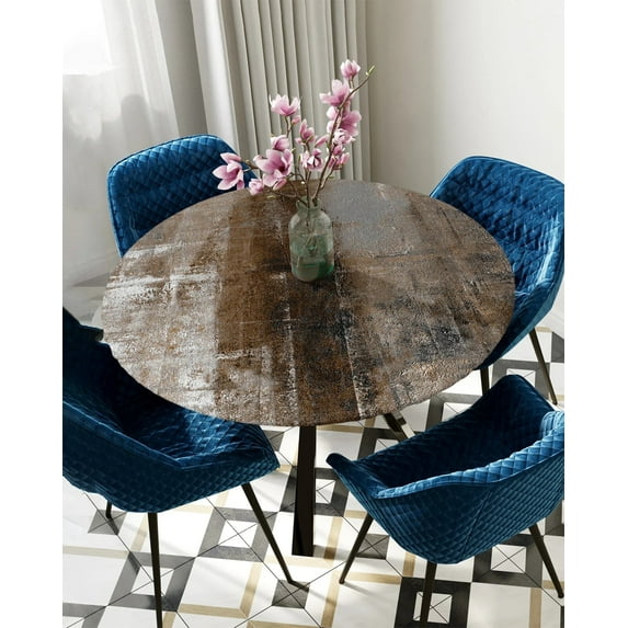 Table Cover Oil Painting Abstract Geometric Caramel Orange Round Elastic Edged Protector Cloth Wate