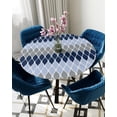 thumbnail image 1 of Table Cover Geometric Blue Grey Medieval Round Elastic Edged Protector Cloth Waterproof Polyester R, 1 of 5