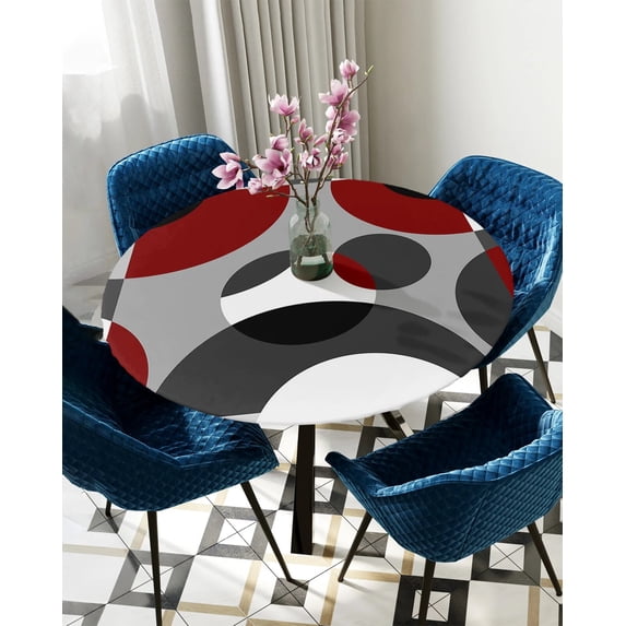 Table Cover Geometry Blue Green Abstract Round Elastic Edged Protector Cloth Waterproof Polyester R