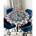 thumbnail image 1 of Table Cover Mandala Pattern Retro Blue Round Elastic Edged Protector Cloth Waterproof Polyester Rec, 1 of 5