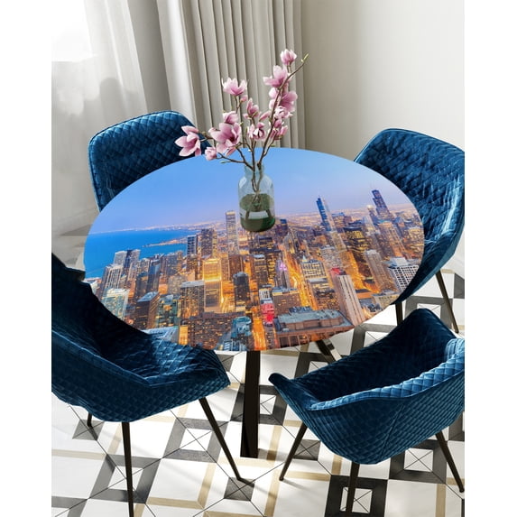 Table Cover New York City Bridge Building Round Rectangular Waterproof Elastic Tablecloth For Kitch