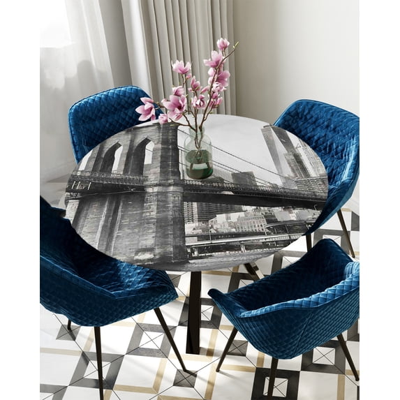 Table Cover New York City Bridge Building Round Rectangular Waterproof Elastic Tablecloth For Kitch