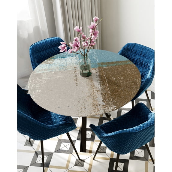 Table Cover Oil Painting Abstract Geometric Aqua Round Rectangular Waterproof Elastic Tablecloth Hom