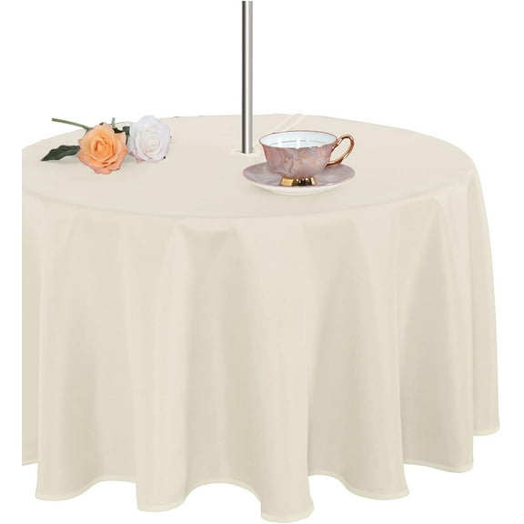 Table Cover Outdoor and Indoor Tablecloth - Washable Waterproof Wrinkle Free Table Cloth with Zipper and Umbrella Hole for Spring/Summer/Party/Picnic/BBQS/Patio Beige 60x84 inch