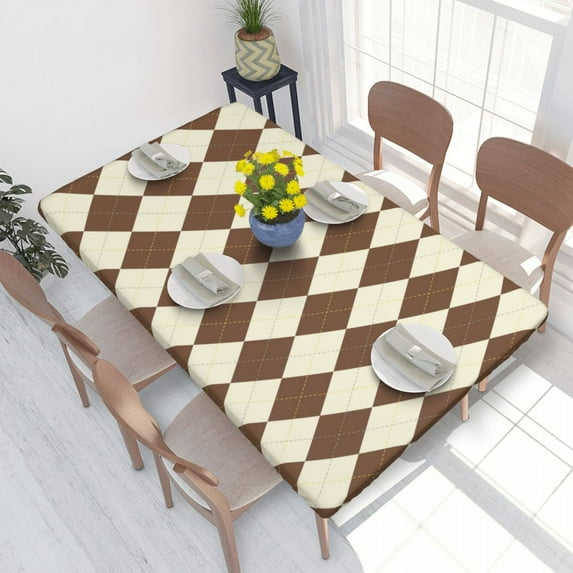 Table Cover Purple Argyle Pattern Rectangular Tablecloth Oilproof 4FT Table Cloth