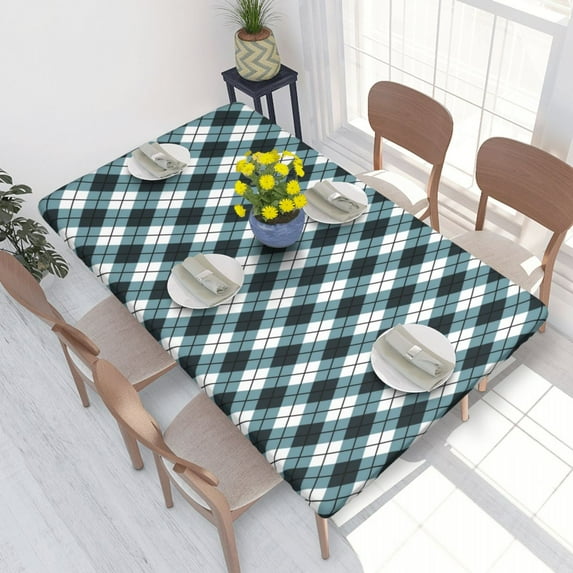Table Cover Rectangular Blue And Black Argyle Pattern Table Cloth Waterproof Tablecloth Outdoor 4FT