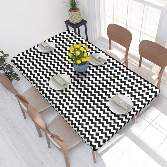 Table Cover Rectangular Elastic Edged Tablecloth Fit 4FT Table Cloth Modern Zigzag Pattern s
