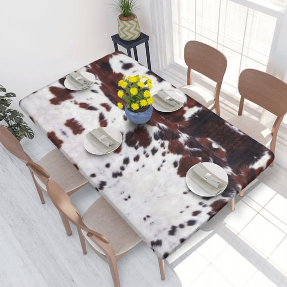 Table Cover Rectangular Fitted Scottish Highland Cow Cowhide Texture Table Cloth Oilproof Tablecloth
