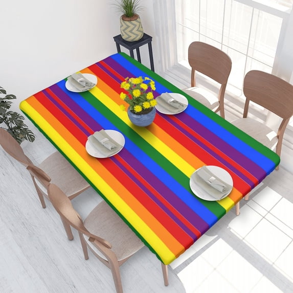 Table Cover Rectangular Fitted Trans Pride Flag Drip Table Cloth Waterproof Tablecloth Outdoor 4FT