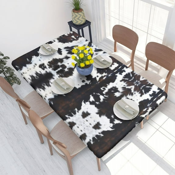 Table Cover Rectangular Elastic Edged Tablecloth Fit 4FT Table Cloth Animal Leather Texture