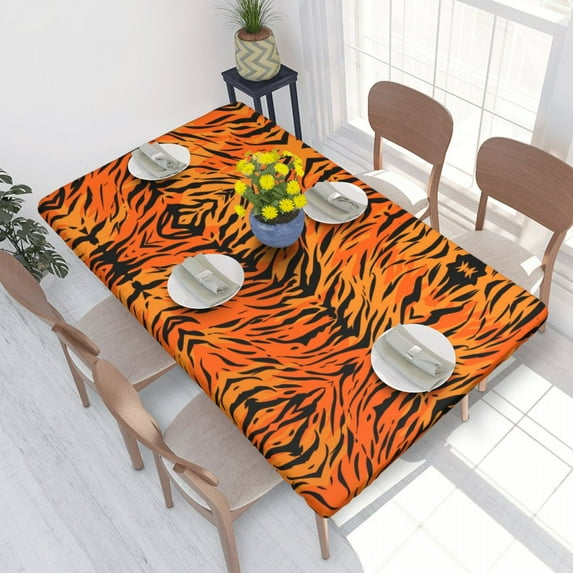 Table Cover Rectangular Waterproof Oil-Proof Tiger Stripe Print Tablecloth s 4FT Fit Animal Texture