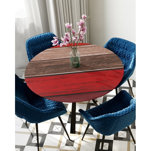 Table Cover Retro Farm Barn Red Brown Gradient Round Tablecloth Elastic Rectangle Waterproof Dining