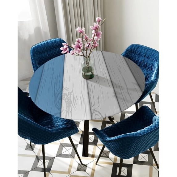 Table Cover Retro Gradient Wood Grain Round Elastic Edged Protector Cloth Waterproof Polyester Rect