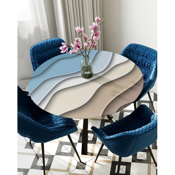 Table Cover Sage Green Gray Gradient Round Elastic Edged Protector Cloth Waterproof Rectangle Fitte