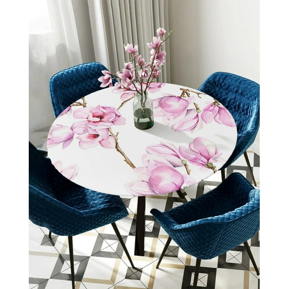 Table Cover Water Orchid Flower Plant Round Elastic Edged Protector Cloth Waterproof Polyester Rect